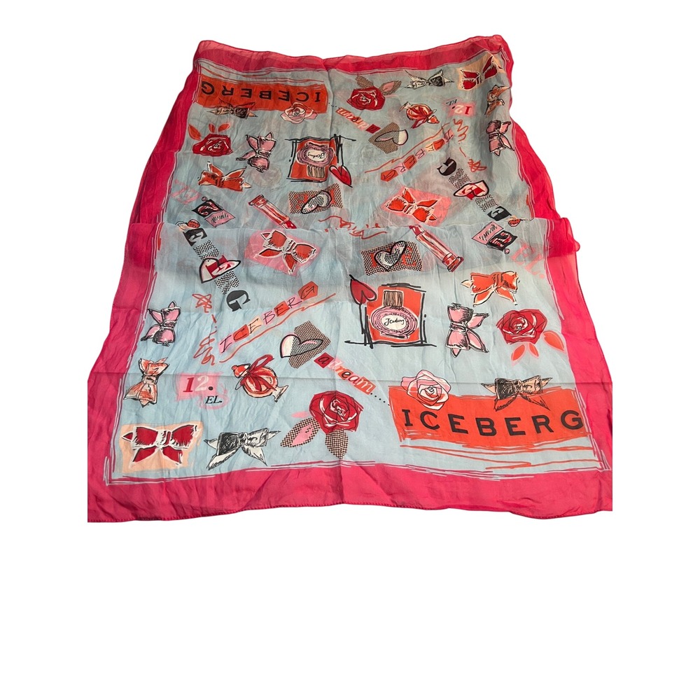 ICEBERG Silk Scarf 19"x59" Yes I Have A Dream Bows Butterfly Perfume Roses